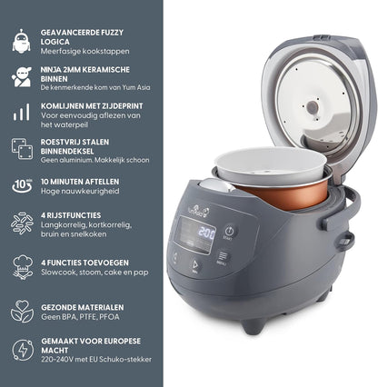 Rijstkoker – Mini Rijstkoker – Multicooker – Stoomkoker – Slowcooker – 1-3 Personen – 24-Uurs Timer & Warmhoudfunctie – Cobalt Grey
