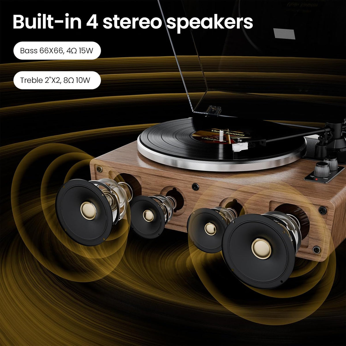 Bluetooth Vinyl Platenspeler,HiFi-draaitafel met Magnetische Cartridge AT-3600L (MM),Phono-Voorversterker,33/45RPM Riemaandrijving 2-snelheden,AUX-in (Classic)