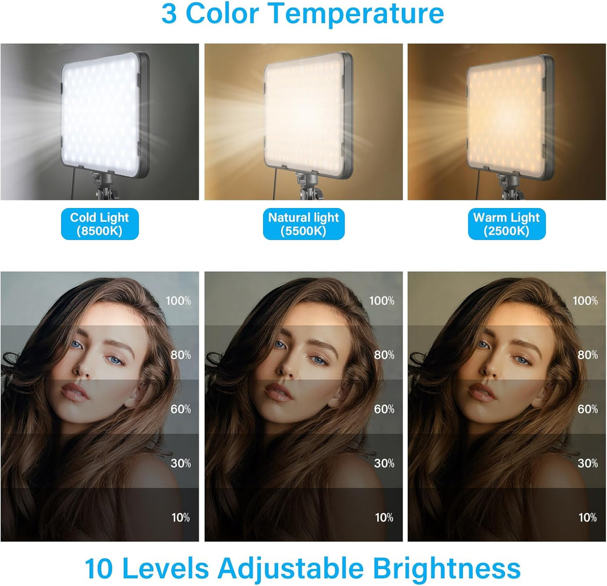 LED-Videolamp Set 3-Pack – Videolamp – Lichtpaneel – Studiolamp – Fotolamp – Kleurtemperatuur 2500K Tot 8500K – 360° Draaibare Uitschuifbare Statiefstandaard Tot 160 Cm