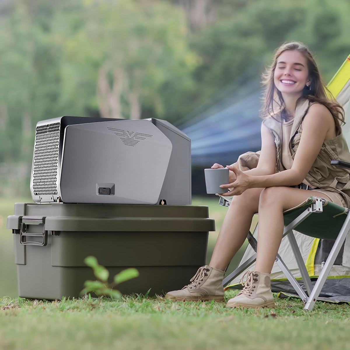 VEVOR Portable Air Conditioner, 1.46 kW·h, Air Cooler with 3 Speeds with 24 Hours Timer, Adjustable from 16-32°C, AC/DC Compatible for Outdoor Tent, Motorhome, Grey - QUORE