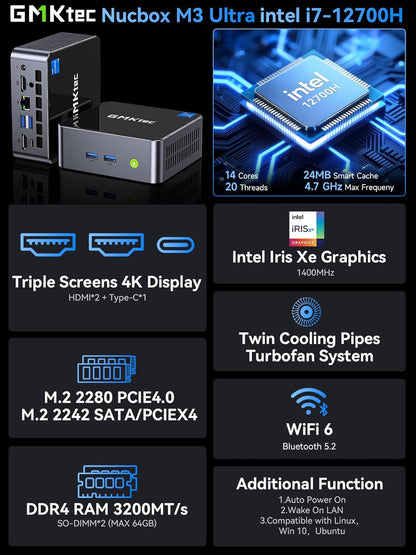 Mini PC – Mini Desktop – Compacte Computer – Kleine PC – Krachtige PC – Intel Core i7 12700H – 16GB RAM & Triple 4K Monitorondersteuning