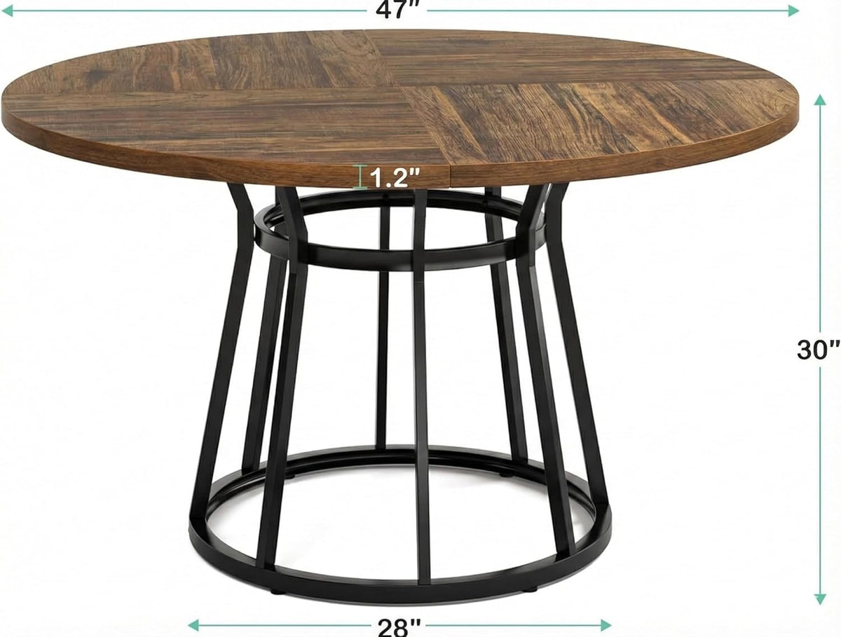 Ronde Eettafel – Eettafel Rond – Keukentafel – Ontbijttafel – Tafel 120 cm – Robuust Metalen Onderstel – 4 Personen