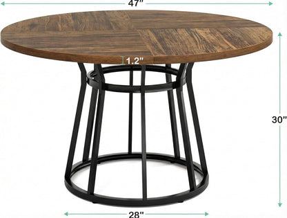 Lailang 120cm Eettafel, Eetkamertafel Rond, Kitchen Dining Table, Houten Eettafel, Dining Table For 4, 120 x 120 x 75 cm, Brown Black