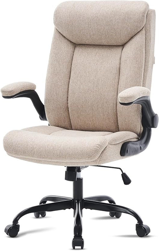Ergonomic Office Chair, Computer Chair, Swivel Work Chair with Folding Armrest, Height Adjustable, Comfortable for Office, Home, Gaming(Beige Fabric) - QUORE