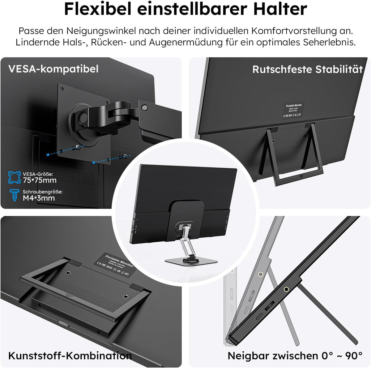 Portable Monitor 15.6" with Custom Stand, 1080P FHD Portable Monitor with Speaker, Ultra Slim USB-C & HDMI External Display for Laptop/PC/Mac/Xbox - with VESA Holes - QUORE