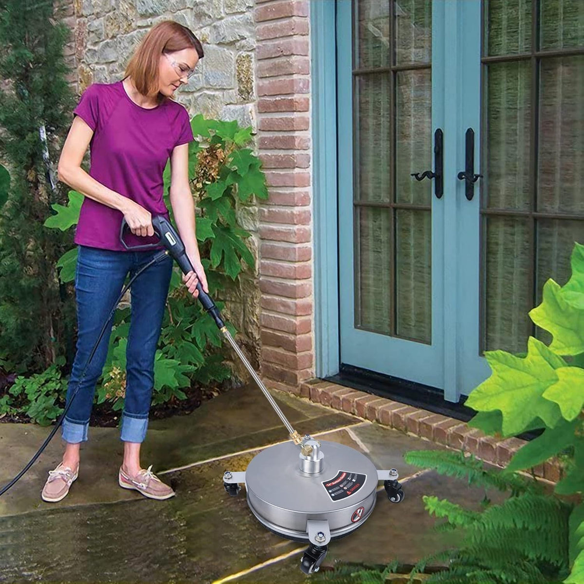 Oppervlaktereiniger – Terrasreiniger – Dekreiniger – Hogedrukreiniger Accessoire – Patio Cleaner – 14 Inch Reinigingsbreedte – Roestvrij Staal Met 4 Wielen