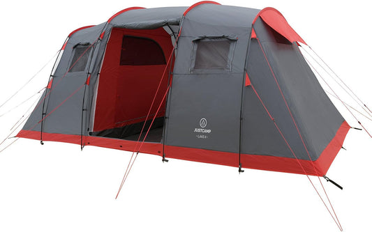 Justcamp Lake 4 Tunneltent, gezinstent, 4 personen - grijs, grote opbergruimte, festival, kampeervakantie