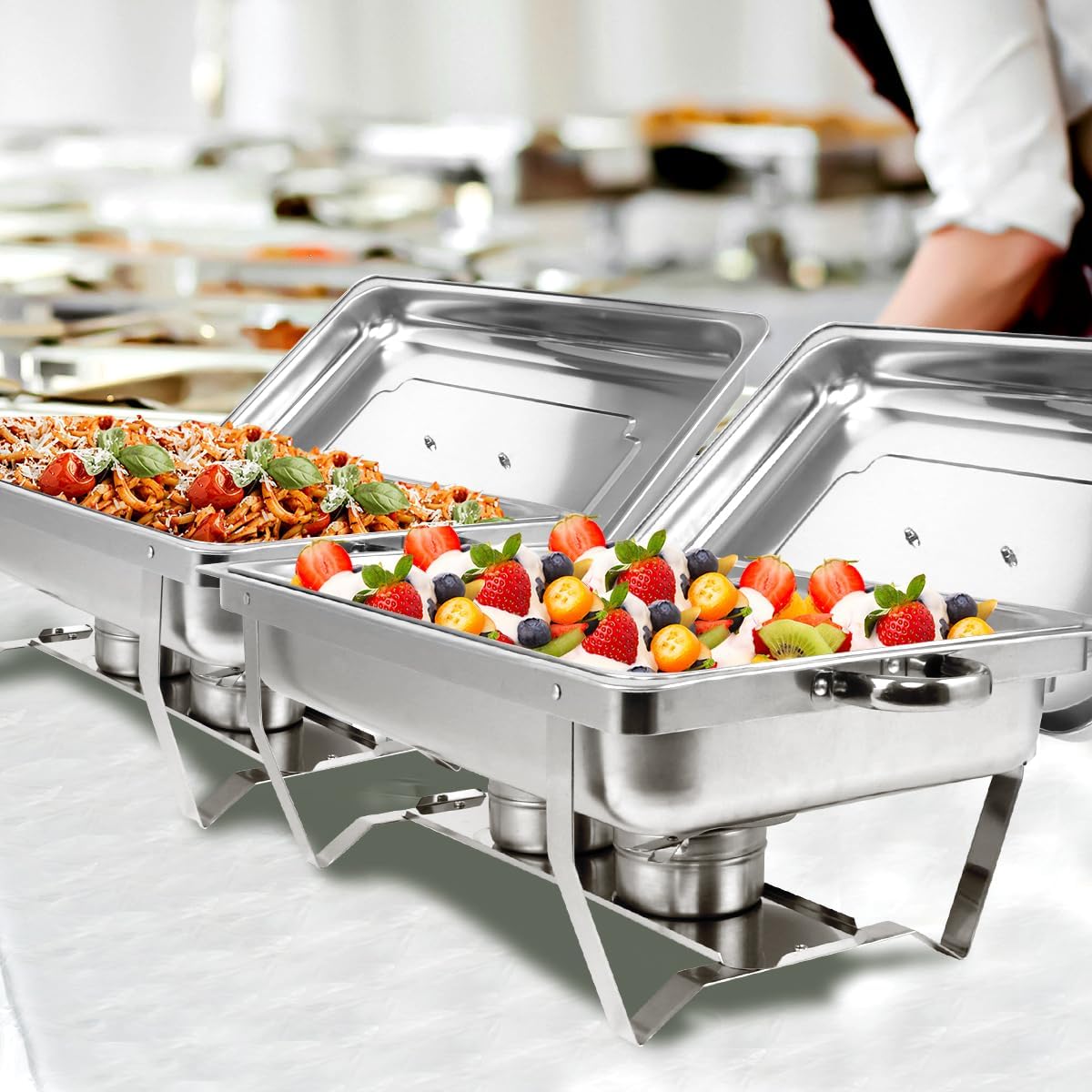 Snowtaros Chafing Dish-set, warmhoudcontainers voor gerechten, 9 liter, roestvrij staal, warmhoudcontainer, eten, voedselverwarmer voor buffet, feesten, bruiloften (4 stuks, 4 x GN 1/1)