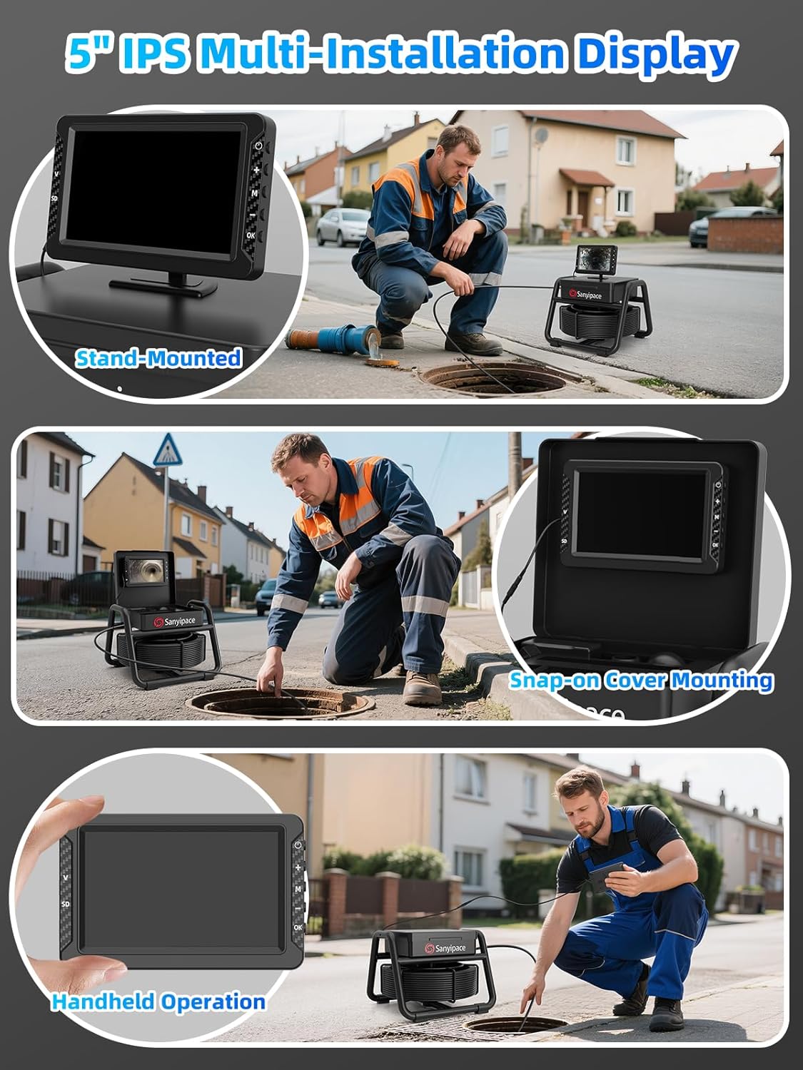 Kanaalcamera, endoscoop, 20 m, 1080p HD inspectiecamera voor de buis met 5 inch scherm, buiscamera voor riolering met DVR-functie, IP68 waterdicht, 1000tvl, 18 inch camerasonde en 32 GB TF-kaart