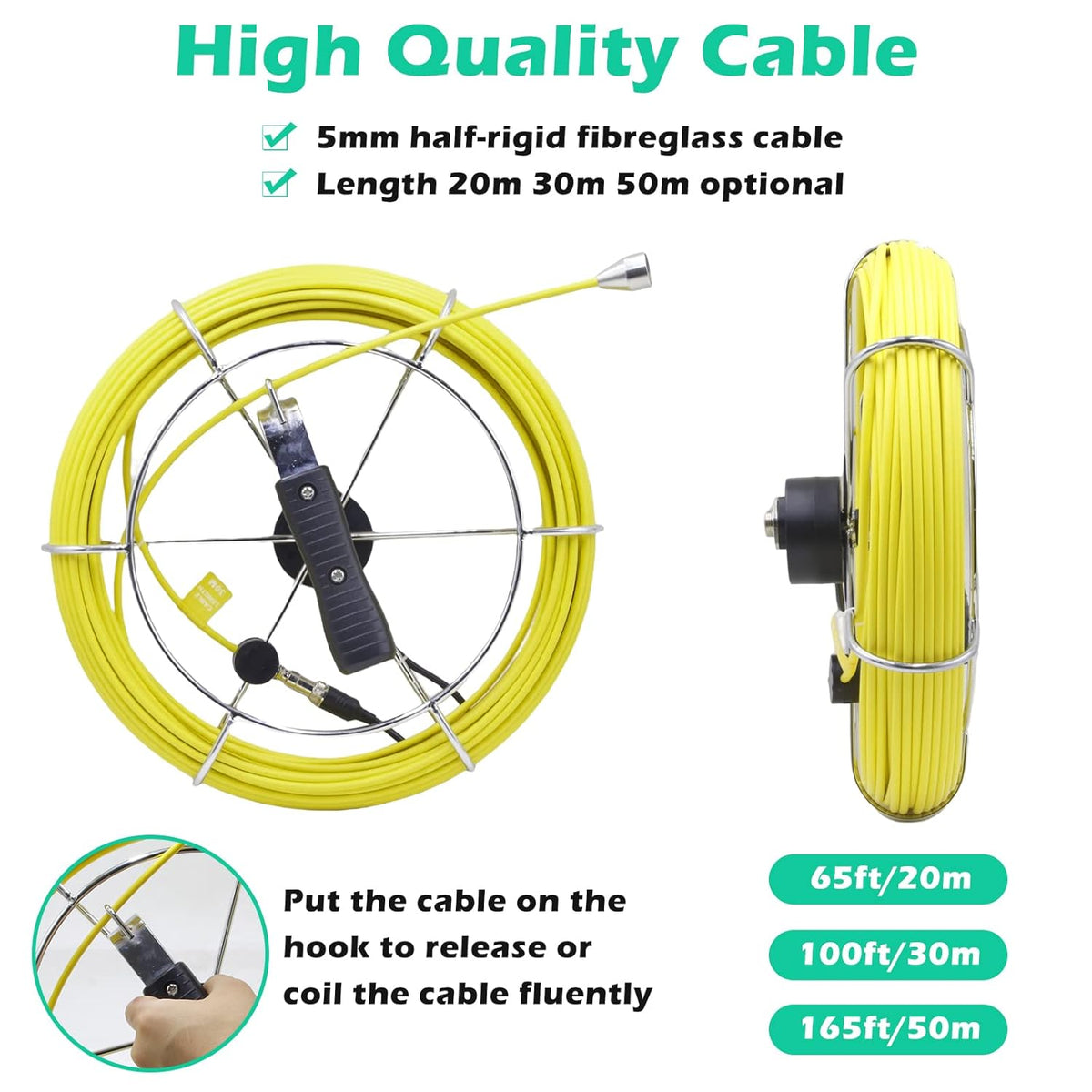 Rioolcamera 50m met DVR, 9" Scherm Pijpinspectiecamera Pijpcamera Rioolendoscoop HD voor Inspectie van Afvoerleidingen IP68 Waterdichte Professionele Pijpdetector met 1000tvl CCD 8GB SD-kaart
