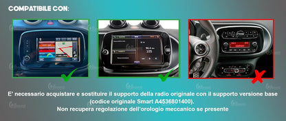 Specifieke autoradio voor Smart mit serienmäßiger Tom-Tom-Navigation Android GPS Bluetooth WiFi USB DAB+ Touchscreen 9" 8core Carplay AndroidAuto
