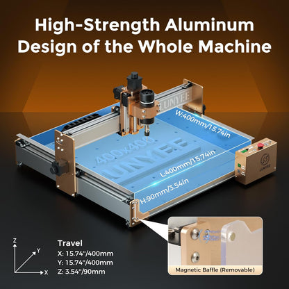 LUNYEE 4040 PRO 3-assige CNC-freesmachine met kogelschroef en stofdichte X/Y-as, GRBL-besturing, werkbereik 39 x 40 x 8 cm, voor hout