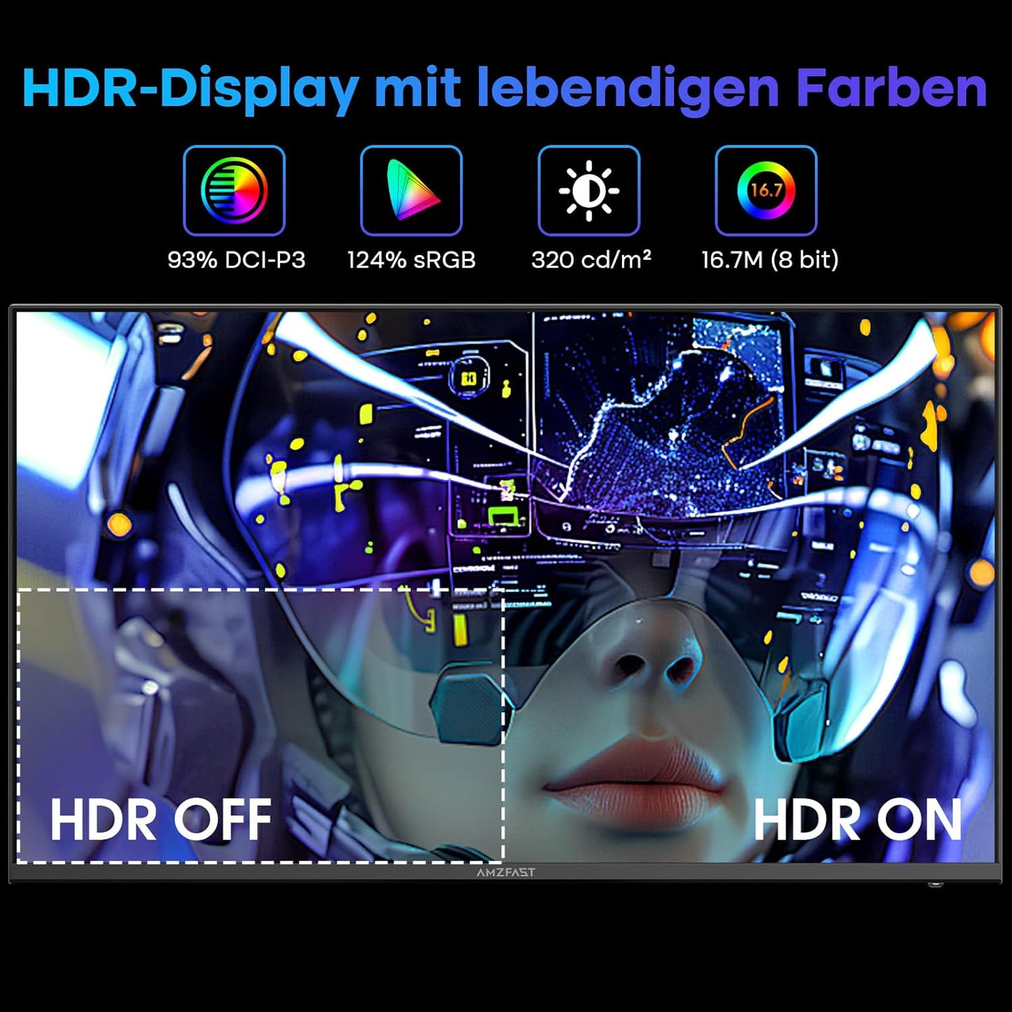 Amzfast 25 inch Gaming Display FHD 1920 x 1080-200Hz, Fast IPS Screen, 1ms MPRT DCI-P3 93%, sRGB 125%(Area), 320cd/m², Built-in Speaker, VESA 75 x 75, HDMI 2.0/DP 1.4 - AMZG25X1 - QUORE