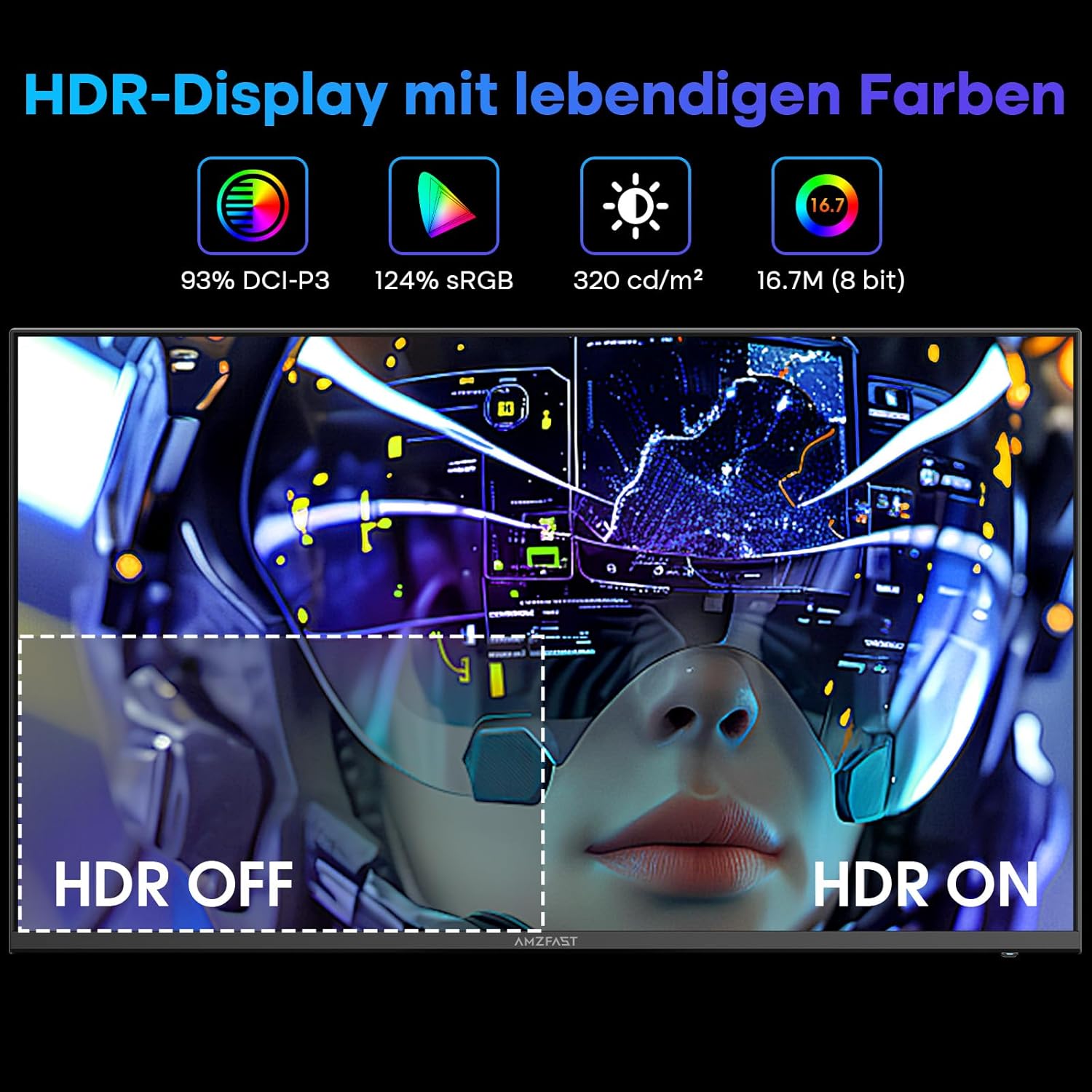 Amzfast 25 inch Gaming Display FHD 1920 x 1080-200Hz, Fast IPS Screen, 1ms MPRT DCI-P3 93%, sRGB 125%(Area), 320cd/m², Built-in Speaker, VESA 75 x 75, HDMI 2.0/DP 1.4 - AMZG25X1 - QUORE