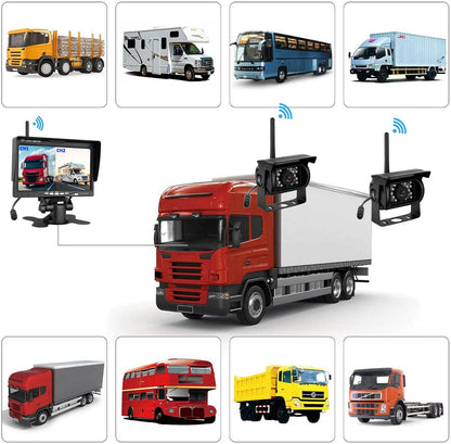 Digitaal draadloos achteruitrijcamerasysteem, 7 inch AHD Split Screen Monitor met IP69 waterdichte achteruitrijcamera IR nachtzicht dubbele achteruitrijcamera voor vrachtwagen/aanhangwagen/camper