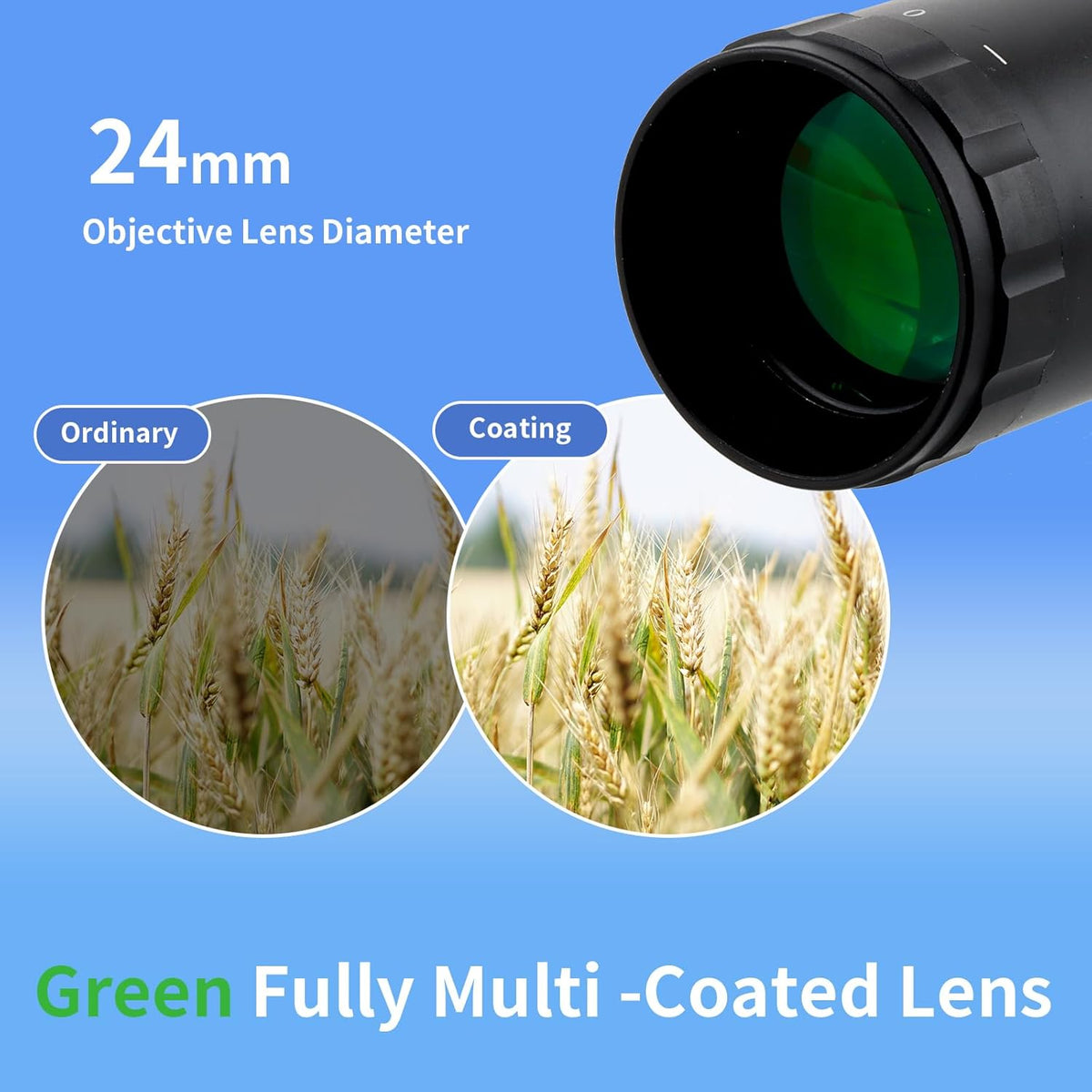 FOCUHUNTER 1,5 - 6 x 24 mm telescoop, zijdelingse parallaxcompensatie optische monoculair, groene volledig multigecoate 30 mm buiszoeker met 4 montageringen