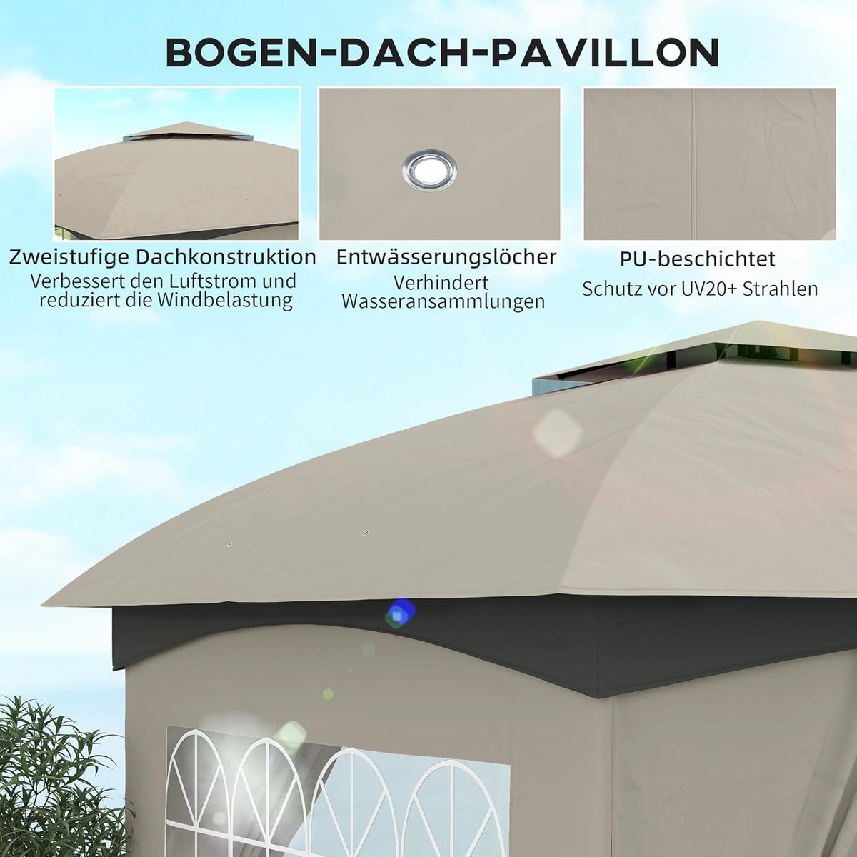 Tuinpaviljoen – Tuinhaard – Terrasoverkapping – Partytent – Tuinkamer – Lichtgrijs – UV-bescherming UV20+ – Gegalvaniseerd Metalen Frame 3,35x3,35m