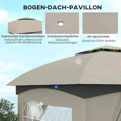 Tuinpaviljoen – Tuinhaard – Terrasoverkapping – Partytent – Tuinkamer – Lichtgrijs – UV-bescherming UV20+ – Gegalvaniseerd Metalen Frame 3,35x3,35m