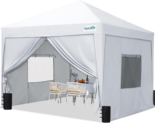 Quictent Paviljoen, 3 x 3 cm, met 4 zijpanelen, vouwpaviljoen met ventilatie, waterdicht, stabiel, winterbestendig, pop-up tuinpaviljoen met 4 zandzakken en rolzak, wit