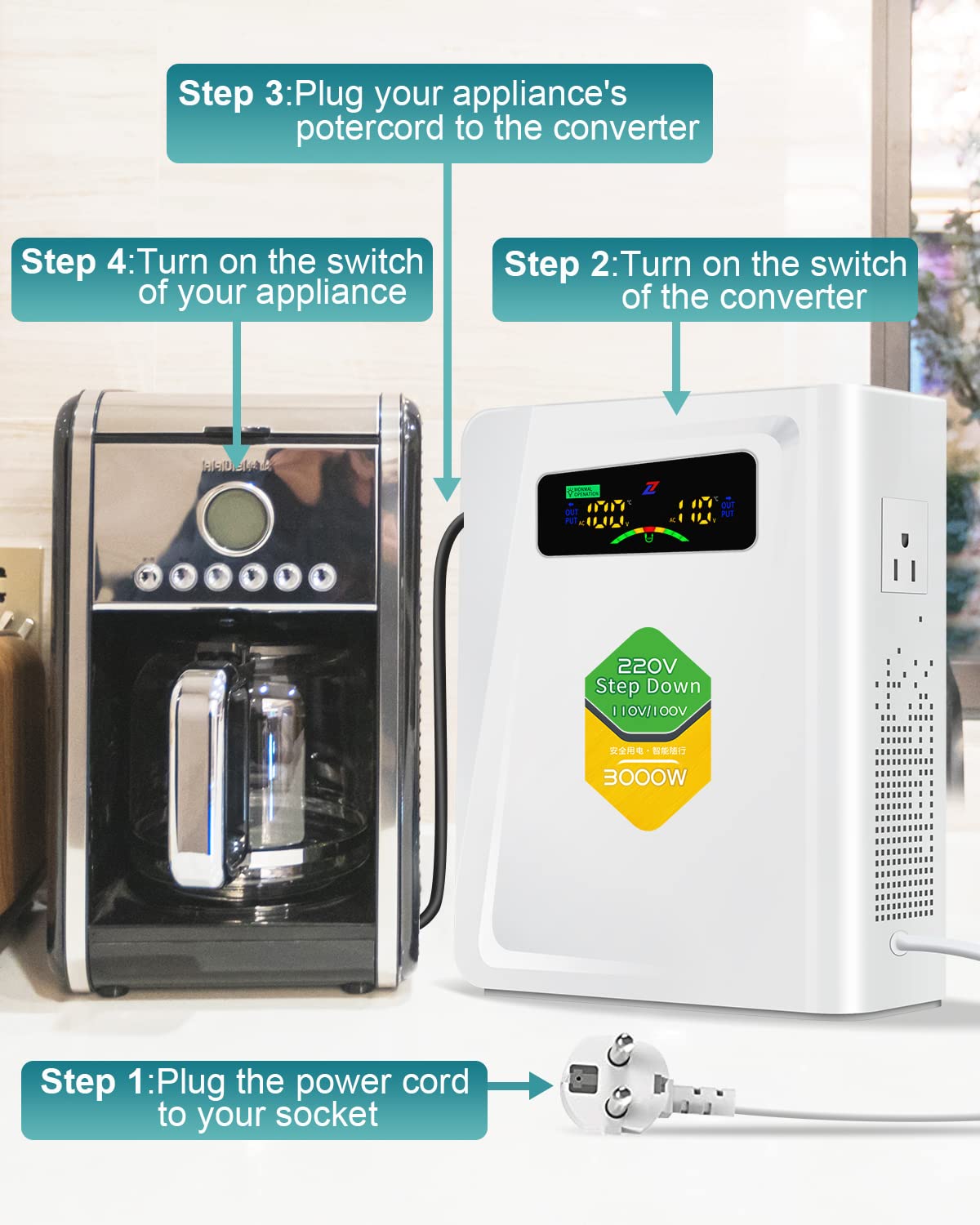 ZHENGXI ELECTRIC 3000W spanningsomvormer 230v naar 110V, Step Down Transformer Voltage Converter 220V to 110V