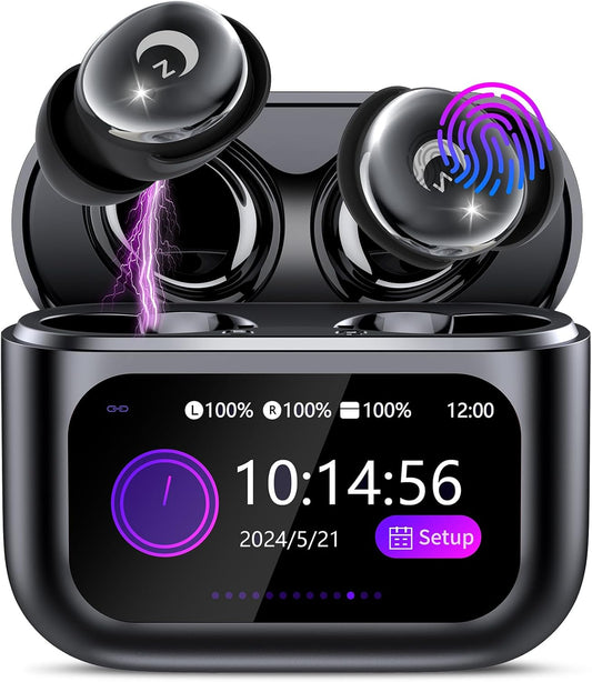 Bluetooth hoofdtelefoon, mini 48 uur slaaphoofdtelefoon, Bluetooth met touchscreen, koolstofzwart