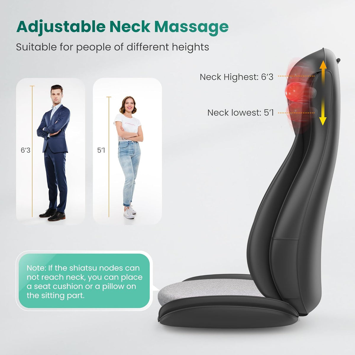 Snailax Verbeterd Shiatsu massagekussen met warmte, massagekussen met compressie, kneden, trillingen, full-body massageapparaat voor rug, nek, schouder, rugmassageapparaat, geschenken
