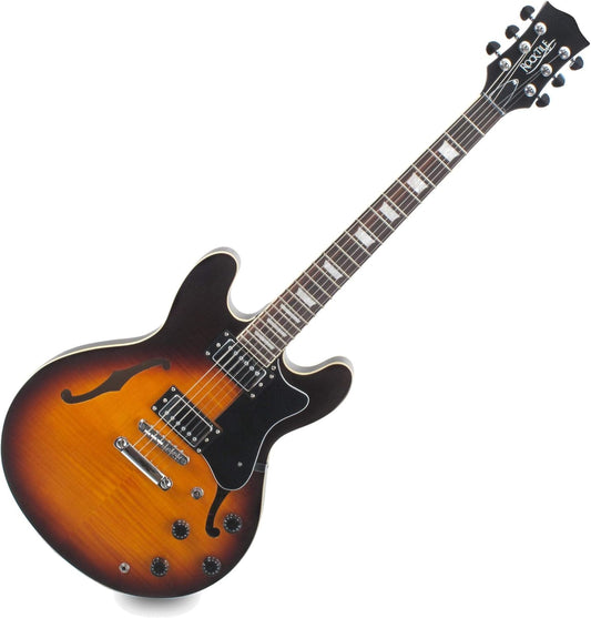 Rocktile Pro HB100-SB E-gitaar (Halvresonantie/Hollowbody body, 2 Humbucker, palissander toets, esdoorn hals, mensuur: 65 cm, zadelbreedte: 43 mm) Sunburst