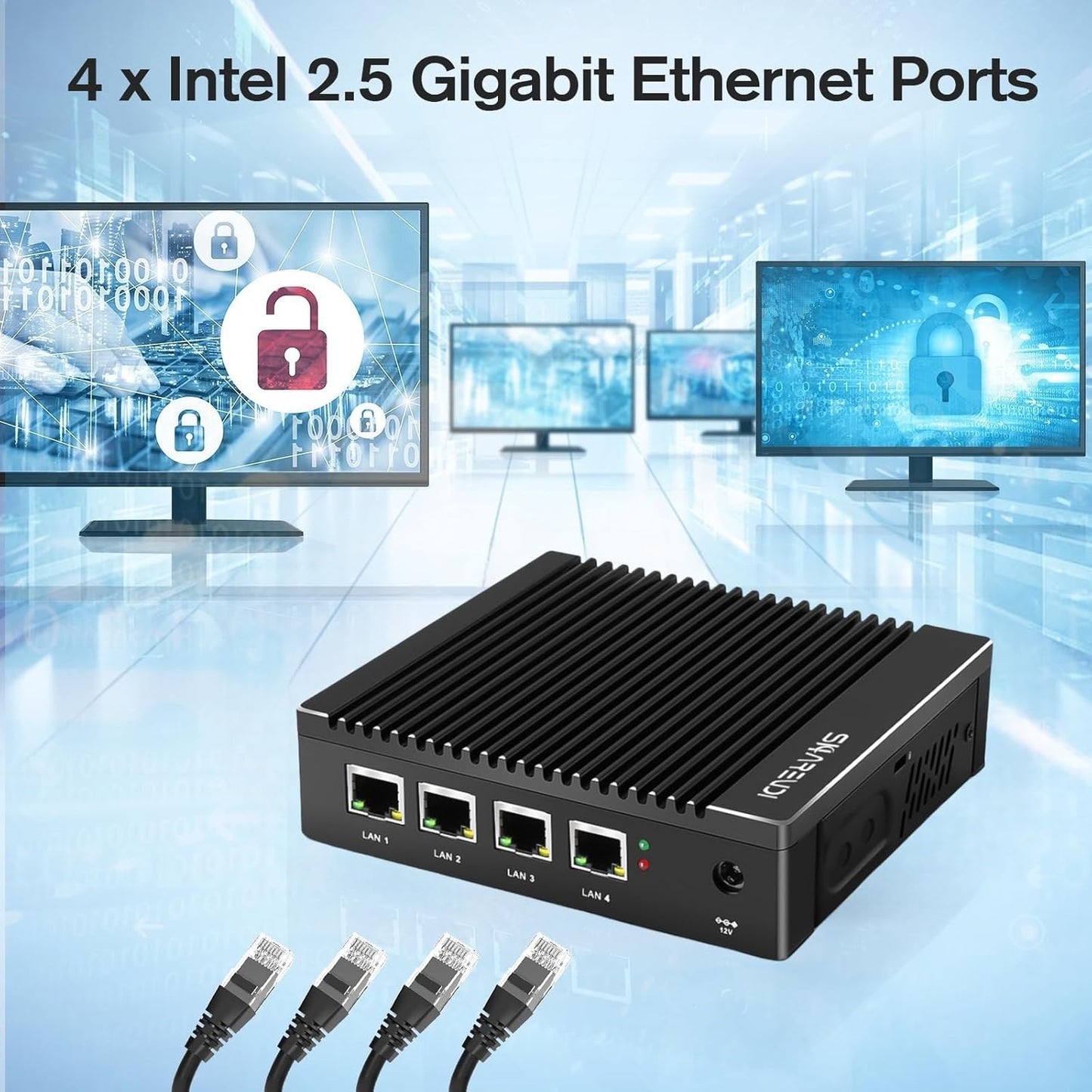 Firewall Mini PC, 4x Intel i225 2.5GB NICs, Intel Pentium N3700, 8GB DDR3, 128GB mSATA SSD Firewall Micro Appliance, Dual HDMI/USB3.0/RS232 COM, Supports AES NI, Compatible with - QUORE