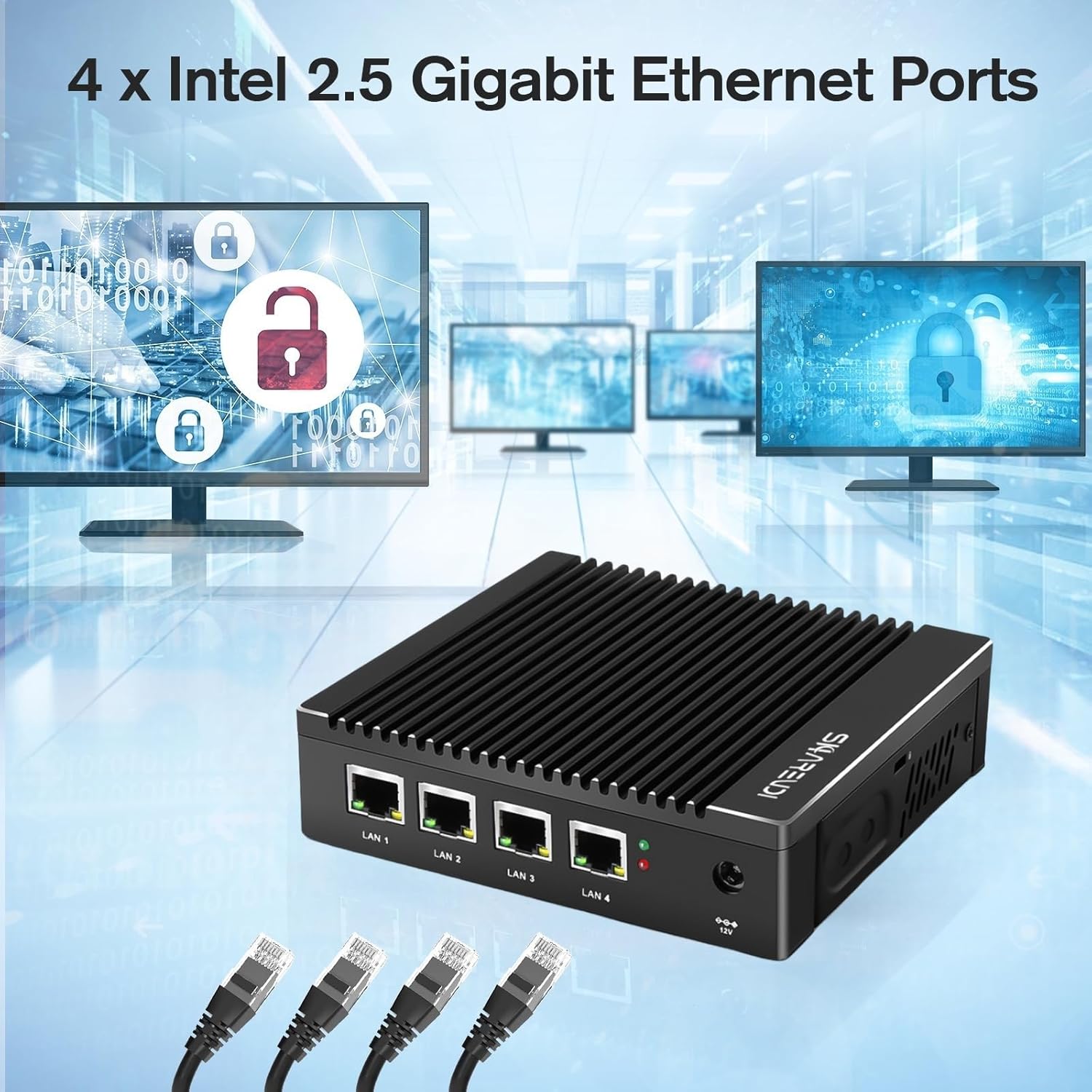 Firewall Mini PC, 4x Intel i225 2.5GB NICs, Intel Pentium N3700, 8GB DDR3, 128GB mSATA SSD Firewall Micro Appliance, Dual HDMI/USB3.0/RS232 COM, Supports AES NI, Compatible with - QUORE