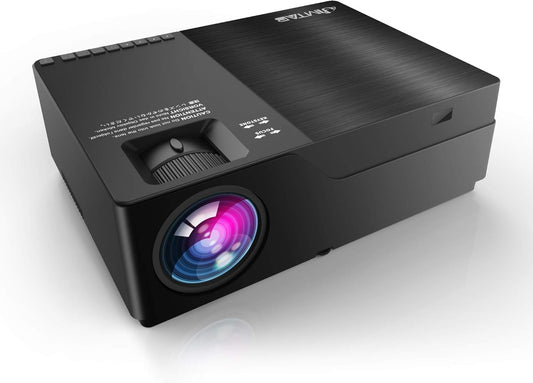 JIMTAB M18 Opgewaardeerde native 1080P LED-videoprojector, HD-projector met 300 "Display-ondersteuning SD, AV, VGA, USB, HDMI, compatibel met Xbox, laptop, iPhone en Android voor thuisbioscoop