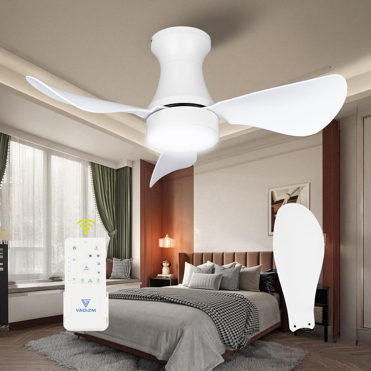 Plafondventilator met Lamp voor Slaapkamer: 76 cm Stille Plafondventilator met Afstandsbediening - 6 Snelheden en 3CCT - Omkeerbare DC-Motor - 5 Vellen 04