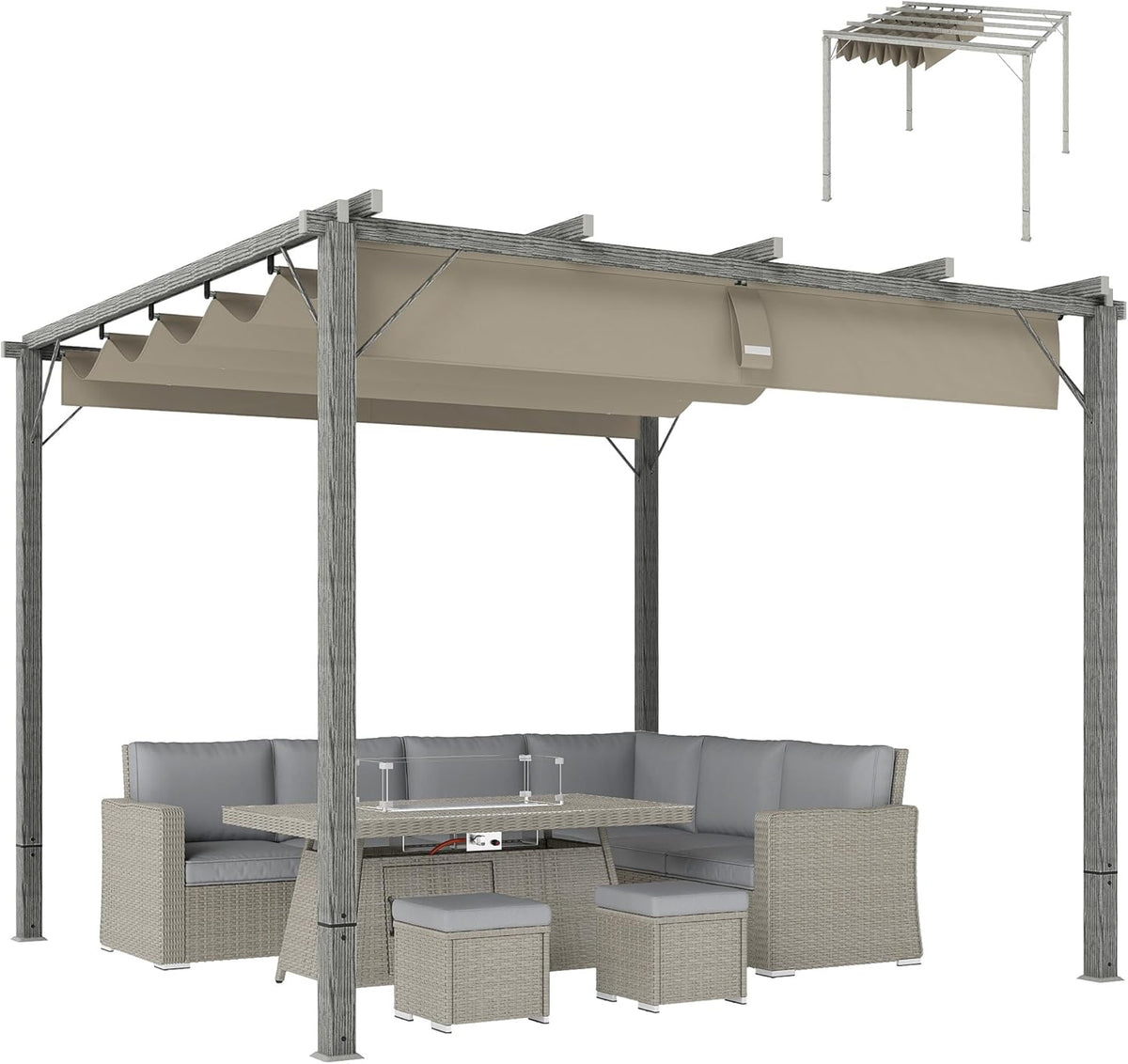 Outsunny Pergola in approx. 3x3m Garten Pavillon mit magnetischen Pad, Terrassendachung aus Aluminium, Gartenpavillon mit verstellbares Dach, Freistehend, UV Schutz 30+, für Terrasse und Garten, Grau - QUORE