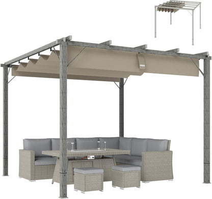 Outsunny Pergola in approx. 3x3m Garten Pavillon mit magnetischen Pad, Terrassendachung aus Aluminium, Gartenpavillon mit verstellbares Dach, Freistehend, UV Schutz 30+, für Terrasse und Garten, Grau - QUORE