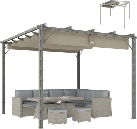 Outsunny Pergola in approx. 3x3m Garten Pavillon mit magnetischen Pad, Terrassendachung aus Aluminium, Gartenpavillon mit verstellbares Dach, Freistehend, UV Schutz 30+, für Terrasse und Garten, Grau - QUORE