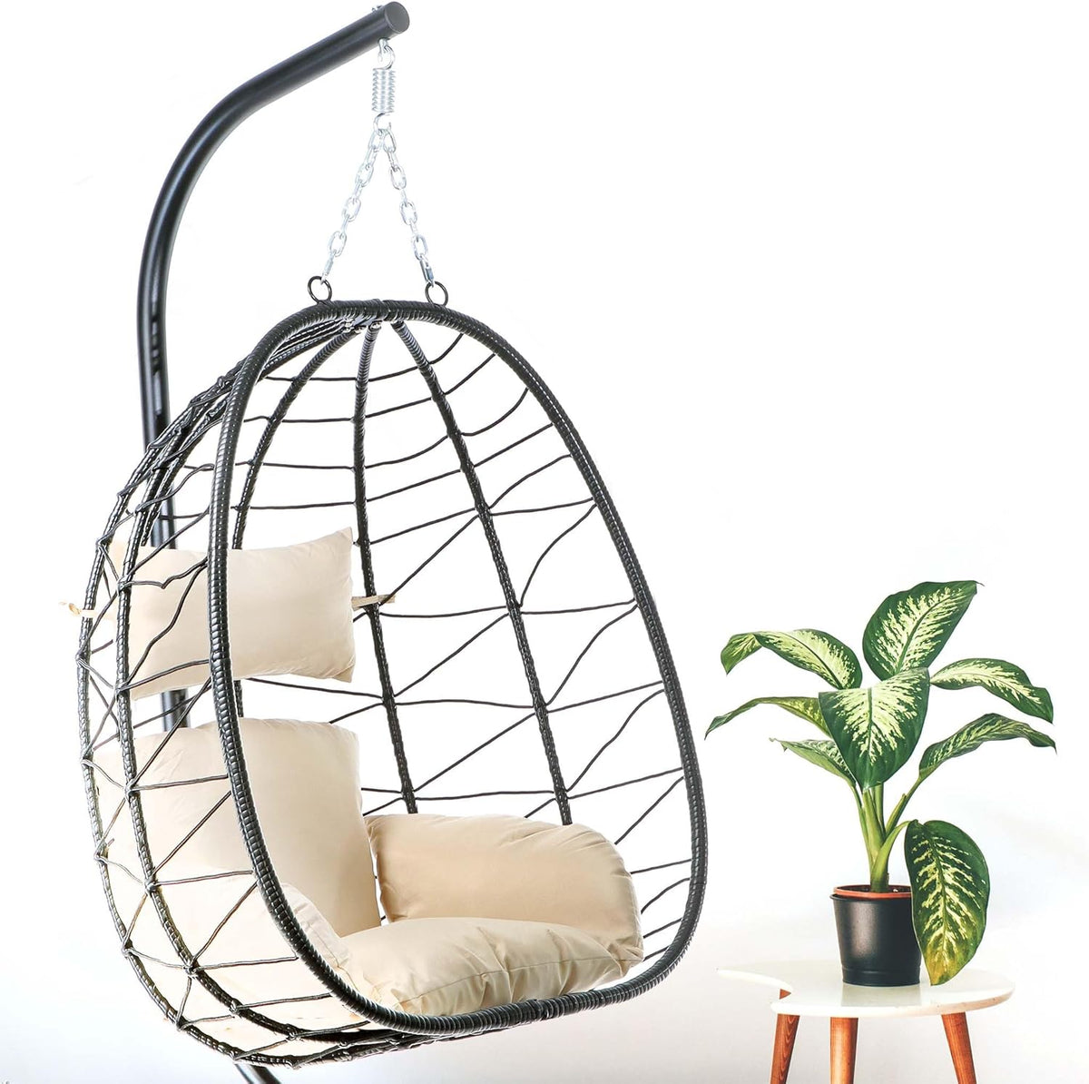 Wiltec hangstoel loungestoel in- en outdoor tot 130 kg cocoon eistoel eggchair met frame en kussens