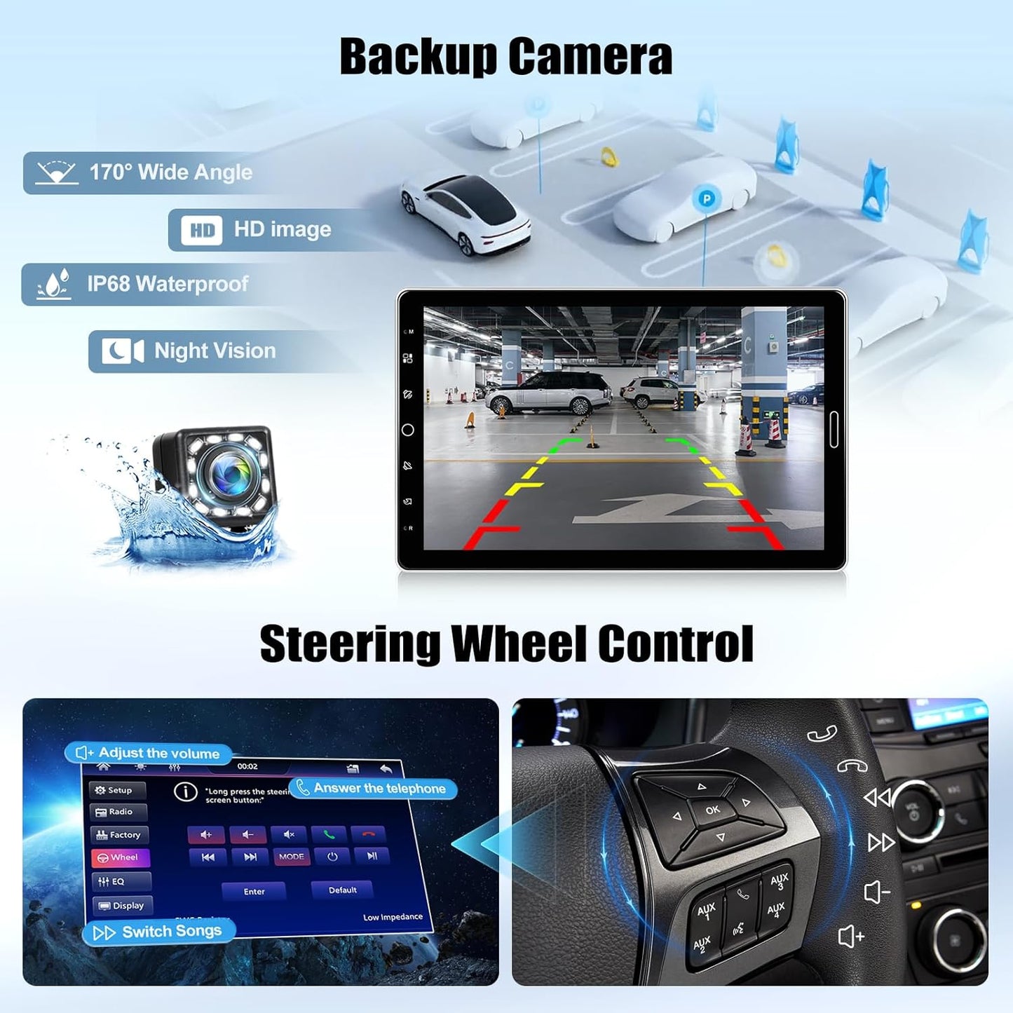 1 DIN autoradio met draadloos CarPlay Android Auto autoradio met draaibaar 10,1-inch touchscreen Bluetooth FM/AM/RDS radio Mirror Link USB/TF-kaart/Aux-ingang SWC EQ ondersteuning DVR+