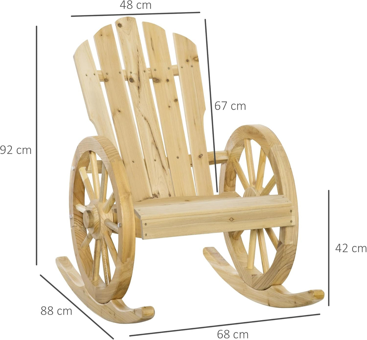 Outsunny Adirondack garden chair rocking chair rustic style chic armrests wheels charette wood fir nature