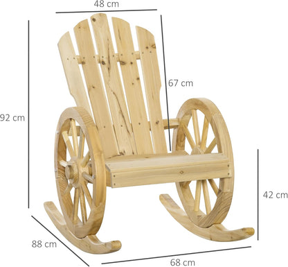 Outsunny Adirondack garden chair rocking chair rustic style chic armrests wheels charette wood fir nature