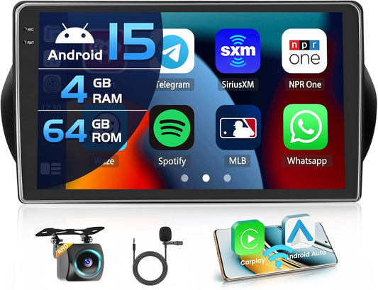 Inefala 4+64G autoradio voor Citroen Nemo/Peugeot Bipper/Fiat Fiorino Qubo Android 15 met 10 inch In-Cell scherm, ondersteunt draadloze CarPlay en Android Auto Mirror Link FM/RDS GPS wifi Bluetooth