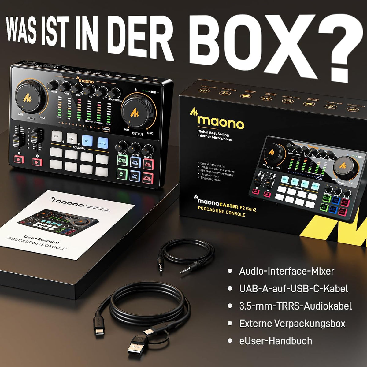 MAONO Podcast Equipment Bundle: Audio Interface Mixer with Dual XLR Input for Podcast Streaming - MaonoCaster E2 Gen2