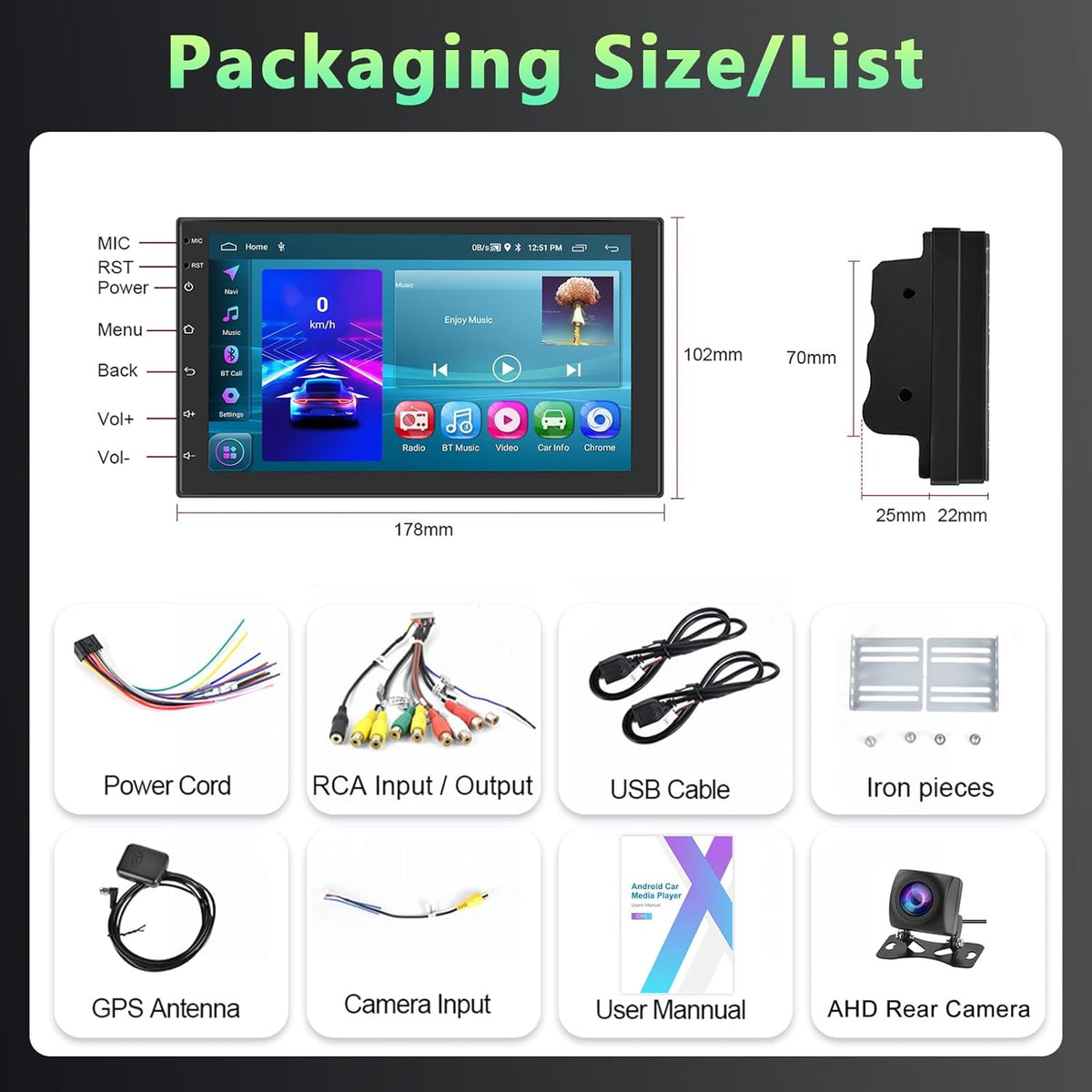2+64G Motorsi Auto Radio 2 din Android met GPS -Navigatie, Bluetooth Dubbele din Radio Auto met Scherm, Stereo Auto Support Mirrorlink/FM/WIFI/USB/SWC + Achteruitrijcamera + Microfoon