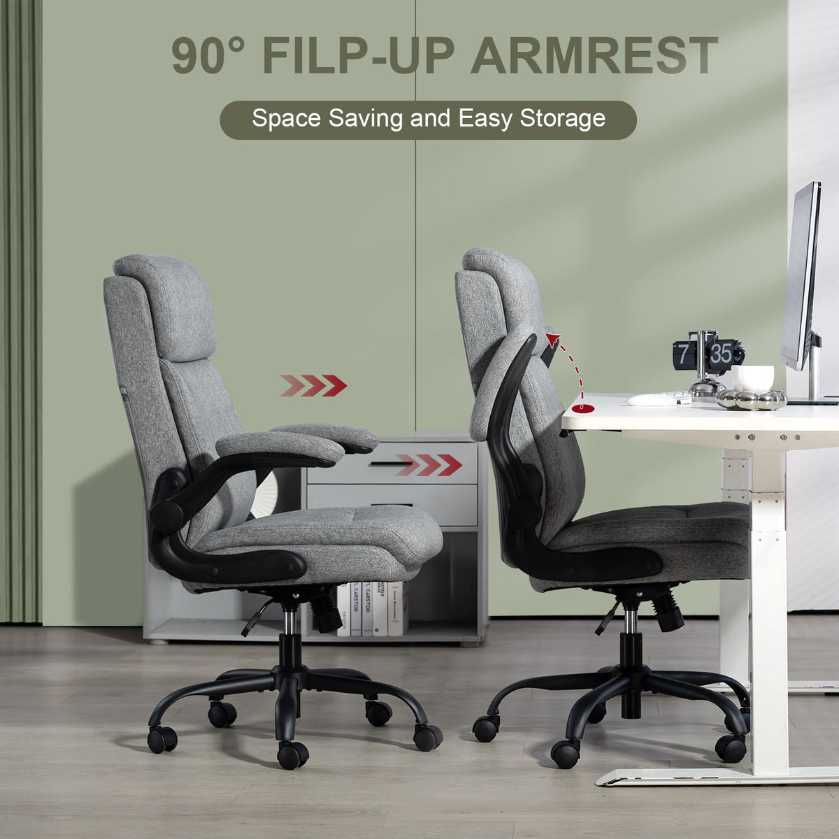 CASTLOVE Stoffen Bureaustoel Ergonomische Computer Bureaustoel Draaibare Brede Executive Office Chair met Opklapbare Armsteun voor Kantoor Thuis (Grijs)