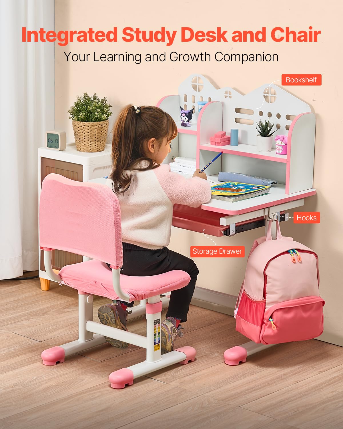 Kinderbureau – Kindertafel – Kinderstoel – Studiehoek – Kindermeubel – In Hoogte Verstelbaar – MDF En Stalen Frame