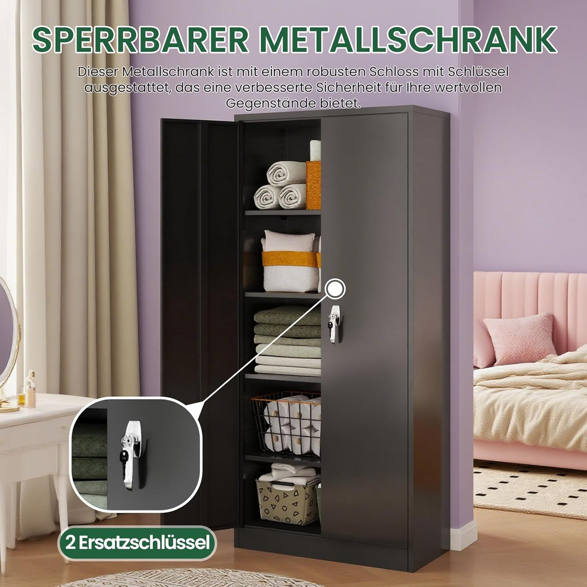 kavey Archiefkast, gereedschapskast, metaal met 2 deuren, opbergkast, kantoorkast van stalen kast met poedercoating