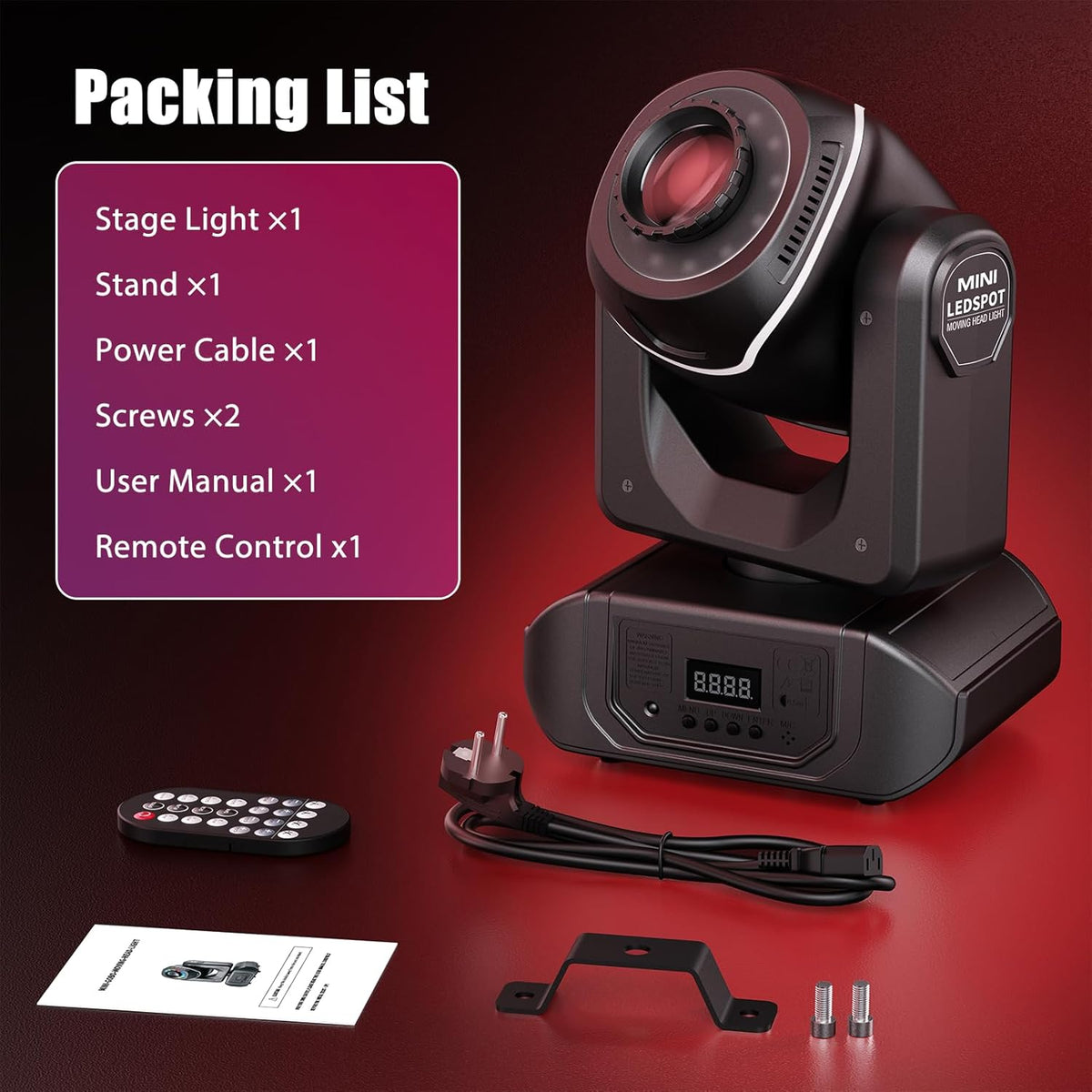 24 W Bewegende Kop Podiumlicht – Moving Head Licht – DJ Spot – Disco Verlichting – Feestverlichting – 8 Kleuren & 7 Patronen – 540° Pan & 215° Tilt