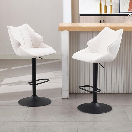chairus Set of 2 Modern Bar Chairs Bar Stool Comfortable Height Adjustable Bar Chairs with Thick Cushion High Kitchen Chair for Bar/Counter (White) - QUORE