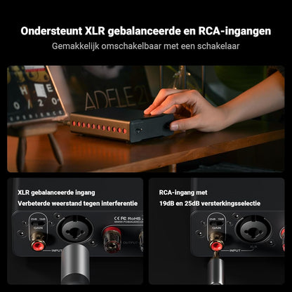 Fosi Audio V3 Mono Versterker Stereo HiFi 2/2.1/3/4/5 Kanaal, Klasse D Versterker, TPA3255 240W voor Home Theater Buiten Desktop Boekenplank Luidsprekers RCA/XLR Gebalanceerde Ingangen, met 48V 5A