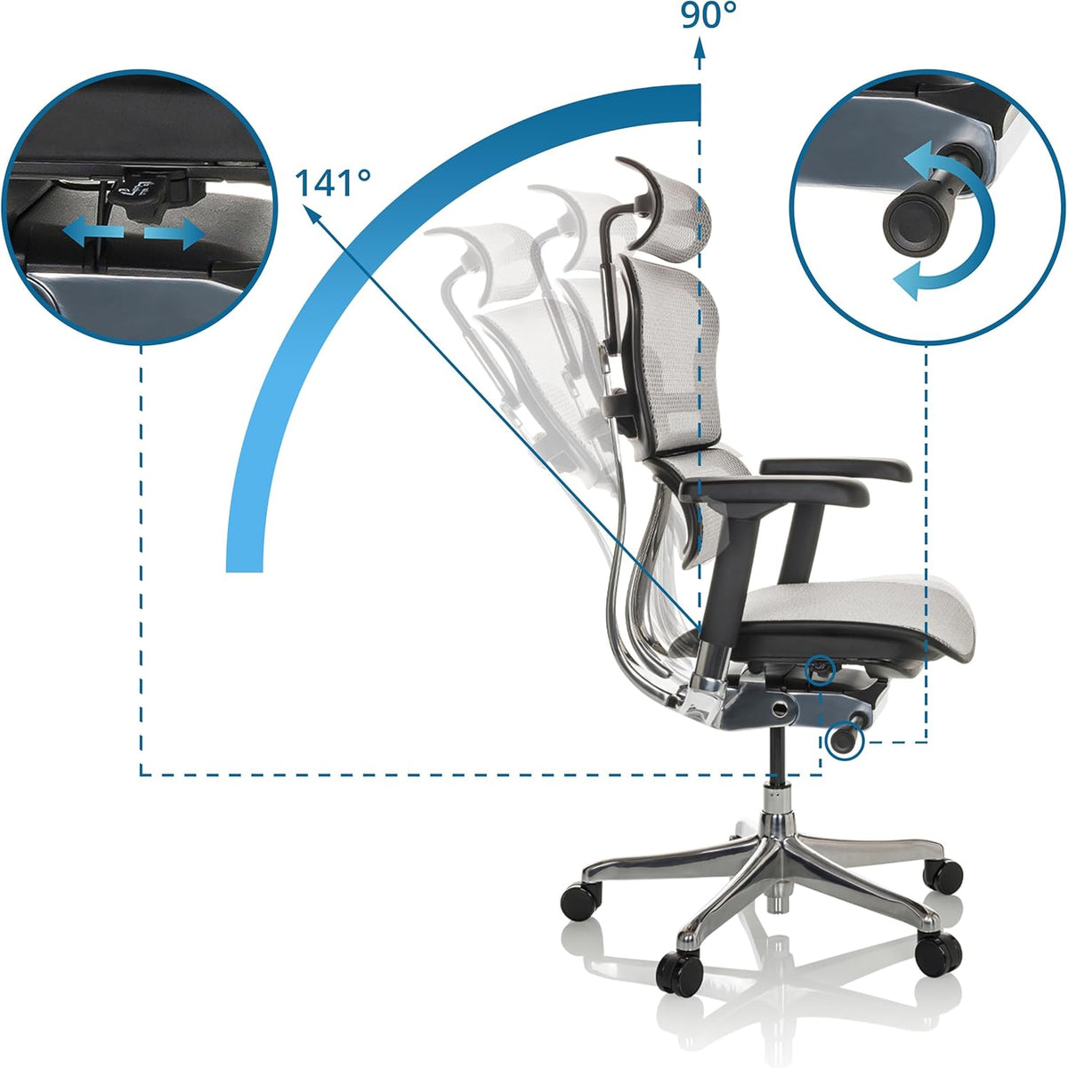 hjh OFFICE Ergonomische ergonomische Ergohuman, bureaustoel met flexibele lendensteun, Gen 2, netgrijs