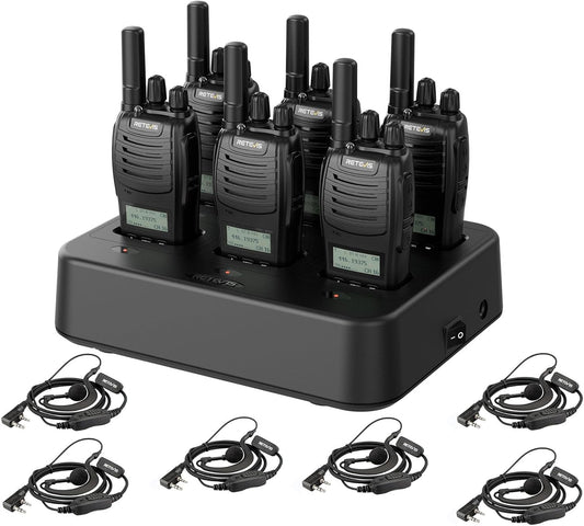 Retevis H777D Portofoons met 6-Voudige Oplader, LCD-Scherm, Type-C en Basisoplader, 1200 mAh, Eenvoudig te Koppelen, Draagbare Portofoon voor Winkels, Beveiliging (6-Pack, Zwart)