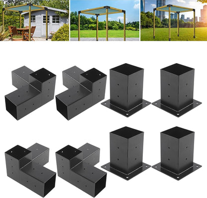 Pergola houders, 3-weg hoekhouten houders met schroeven paalbasis dek paalanker poedergecoate paalhouders houtbewerking pergola set (8 stuks)